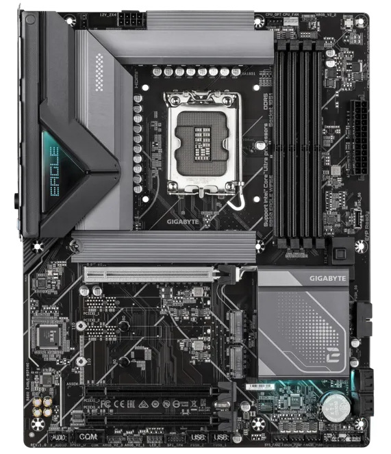 Základní deska GIGABYTE B860 EAGLE WIFI6E Pohled na rozložení slotů a chladičů základní desky Gigabyte B860 EAGLE WIFI6E