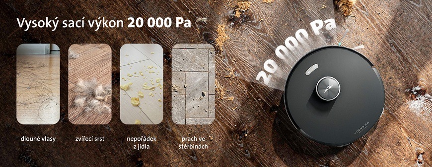 Robotický vysavač ETA Nuovo 30 vysávající dřevěnou podlahu se sacím výkonem 20 000 Pa pro vlasy, srst a drobky