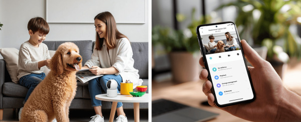 IP kamera Xiaomi Smart C302 bílá AI detekce osob se zobrazením na smartphonu.