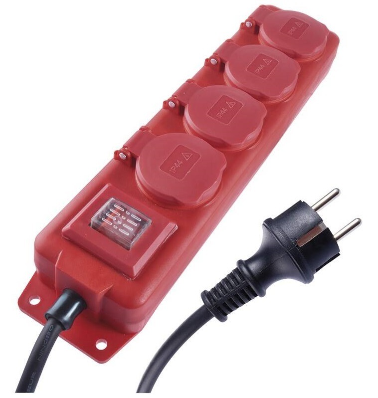 Kabel prodlužovací EMOS 4x zásuvka, vypínač, guma-neopren, 3m černá/červená
