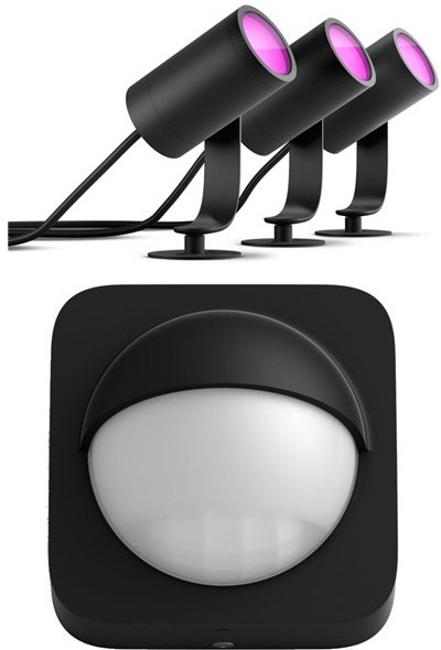 Venkovní svítidlo Philips Hue Lily White and Color Ambiance Spot 3ks + Detektor pohybu Philips Hue Outdoor (8719514342262) černé