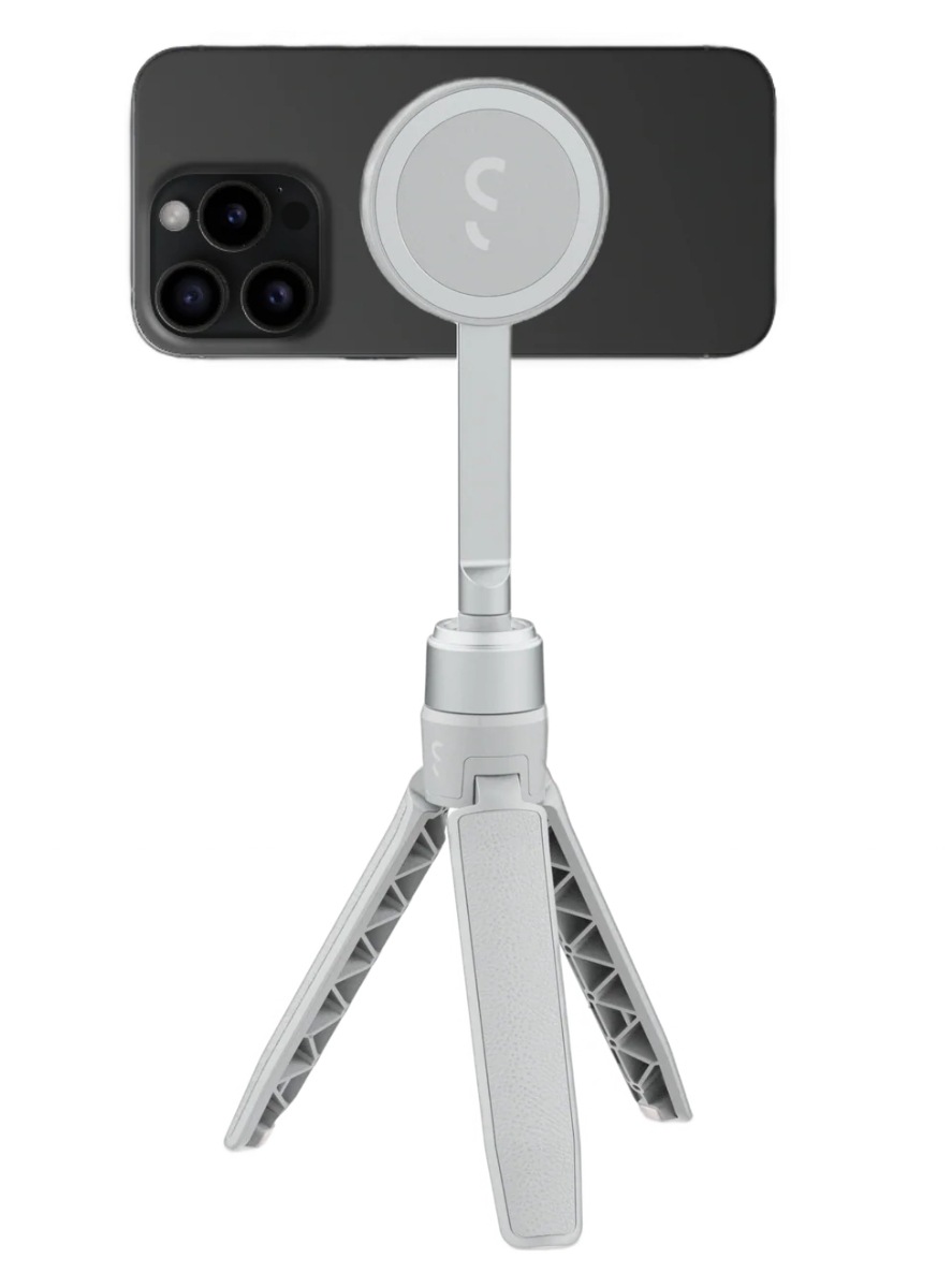 Detailní pohled na mini stativ SnapStand s mobilním telefonem