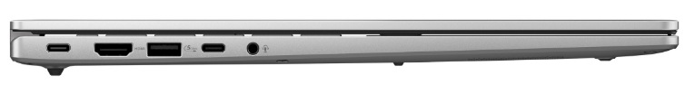 Boční panel notebooku s konektory USB-C, USB-A, HDMI a 3,5mm audio jackem