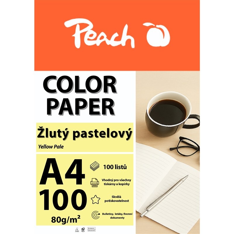 Papíry do tiskárny Peach Color A4 - 100 listů (pastelové) žluté