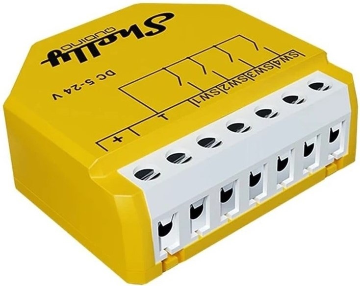 Modul Shelly Qubino Wave i4 DC, modul pro aktivaci scén, Z-Wave - žlutý