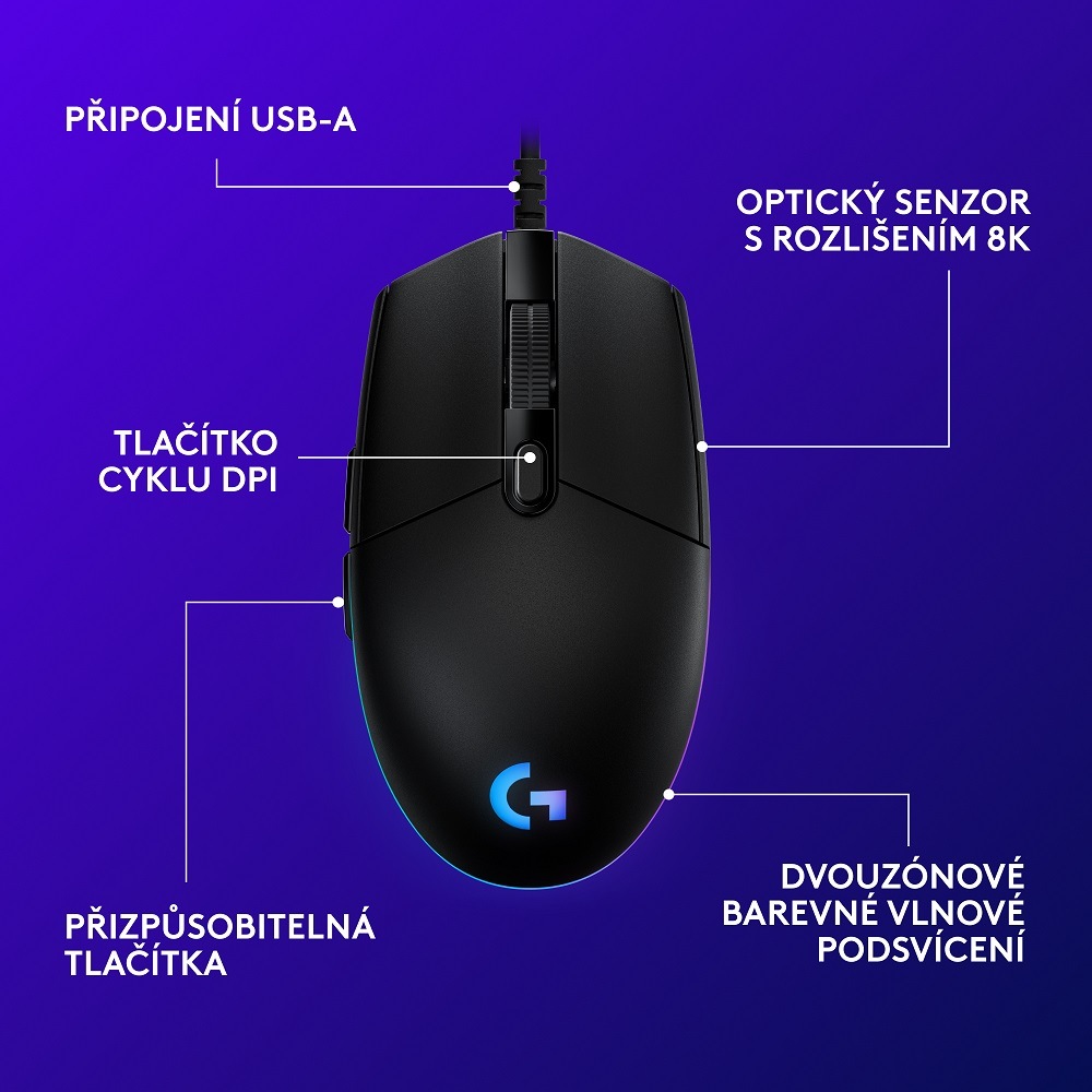 Myš Logitech G102 Lightsync fialová