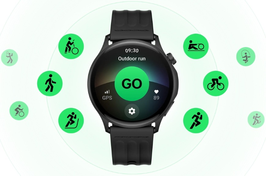 Chytré hodinky OnePlus Watch Lite stříbrné Chytré hodinky OnePlus Watch Lite s ikonami sportů