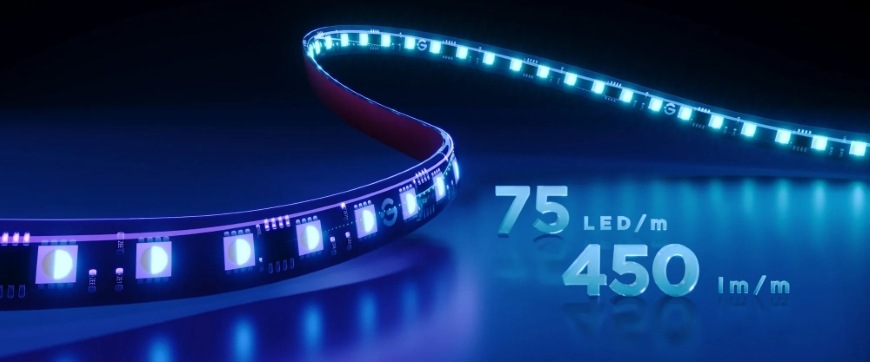 Detail LED pásku Govee AI Sync Box Kit 2 Smart s vysokou hustotou LED světel
