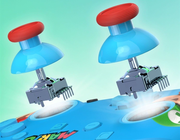 Gamepad Turtle Beach Rematch Wireless Mario a Luigi, NS2 modrý 3D vizualizace hallových senzorů v analogových páčkách gamepadu.