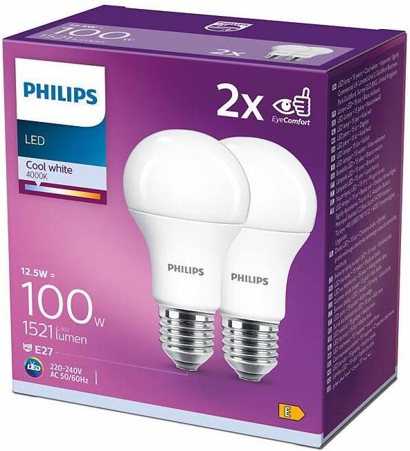 Žárovka LED Philips klasik, 12,5W, E27, studená bílá, 2ks