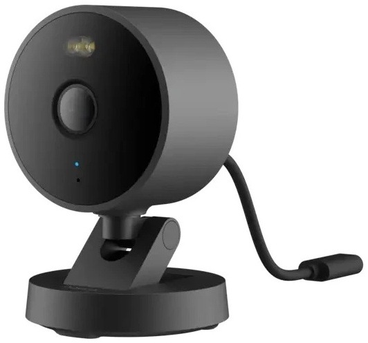 Kamera Aqara G100 Select s připojeným napájecím kabelem, pohled z boku.