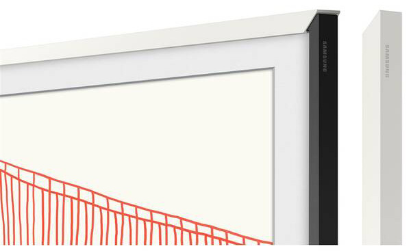 Detail výměnného rámu Samsung pro Frame TV, rovný design, bílá barva