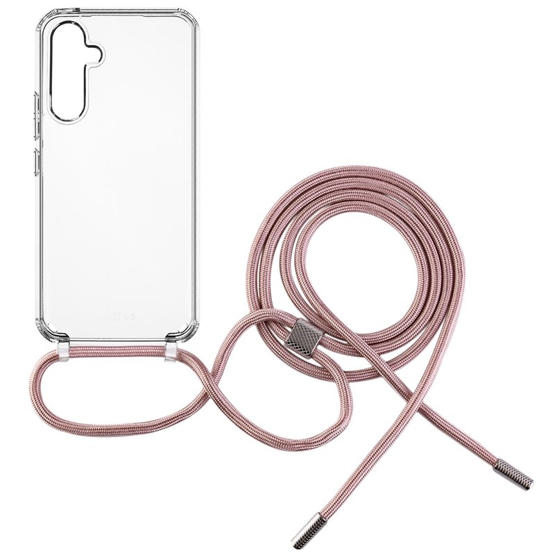 Kryt na mobil FIXED Pure Neck s růžovou šňůrkou na krk na Samsung Galaxy A54 5G průhledný
