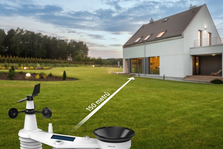 Meteorologická stanice Sencor SWS 16600 Wi-Fi Sencor Home bílý Venkovní senzor meteostanice Sencor SWS 16600 WiFi SH komunikuje s hlavní jednotkou na vzdálenost až 150 metrů v otevřeném prostoru. Díky tomu jej lze umístit na vhodné místo na zahradě nebo v okolí domu a spolehlivě přenášet údaje o počasí do interiéru. Senzor měří například rychlost a směr větru, teplotu, vlhkost nebo množství srážek a poskytuje přesná data pro komplexní monitoring venkovních podmínek.
