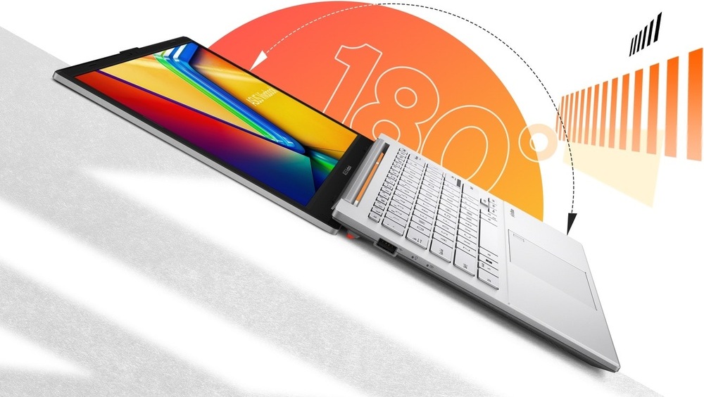 Notebook ASUS Vivobook Go 14 otevřený do úhlu 180°