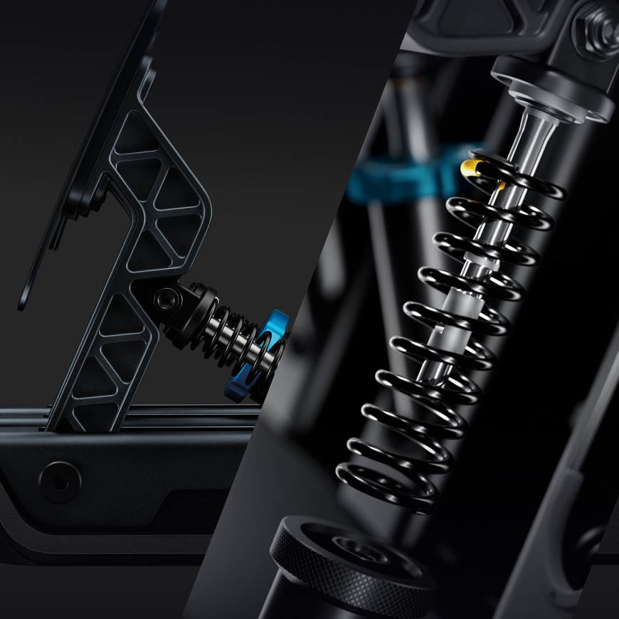 Pružinový mechanismus pedálů Logitech G PRO Racing Pedals s možností nastavení odporu