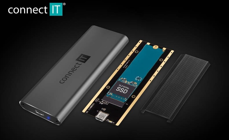 ConnectIT AluSafe externí box pro SSD disky M.2 NVMe, 10 Gbps, USB-C 
