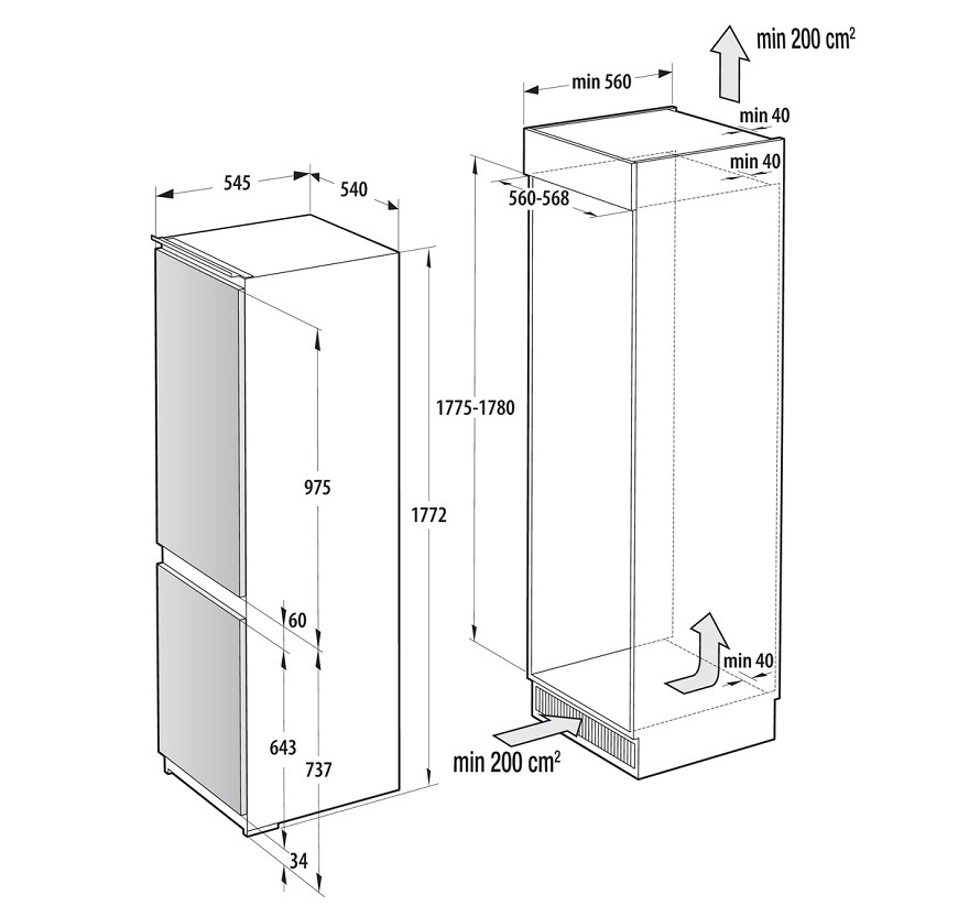 Chladnička s mrazničkou Gorenje NRKI517E41 bílá Chladnička Gorenje NRKI517E41, vestavná, rozměry