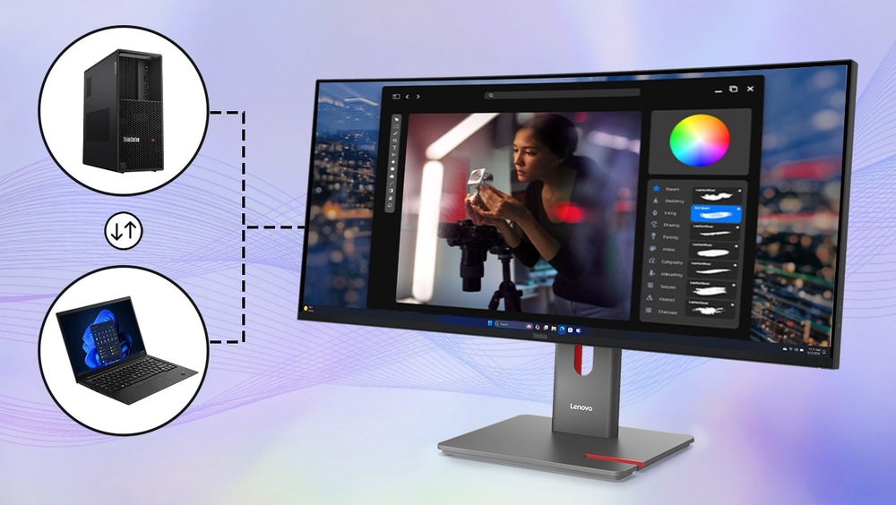 S funkcí KVM můžete monitor Lenovo ThinkVision P34WD-40 připojit k více zařízením současně