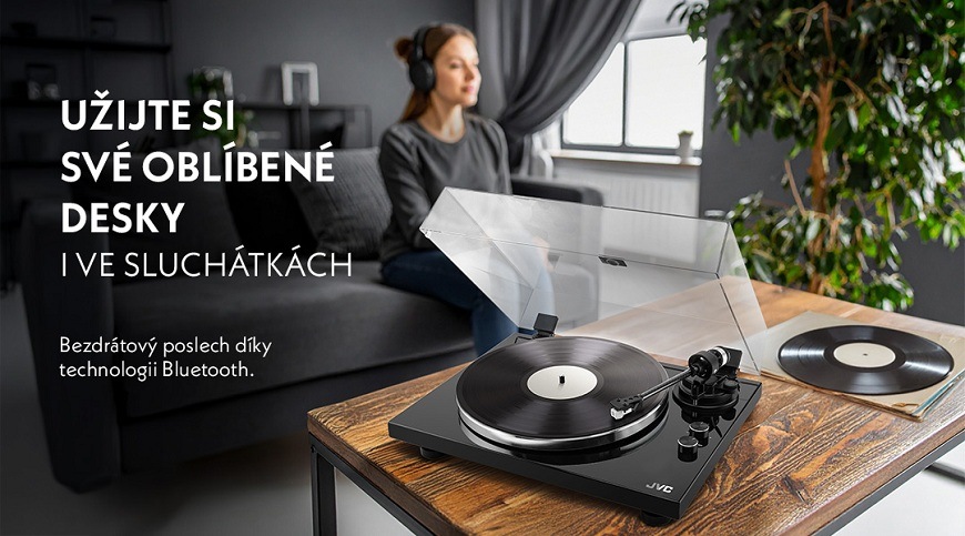 Gramofon JVC AL-E534B, výstupy a technologie bluetooth probezdrátový přenos