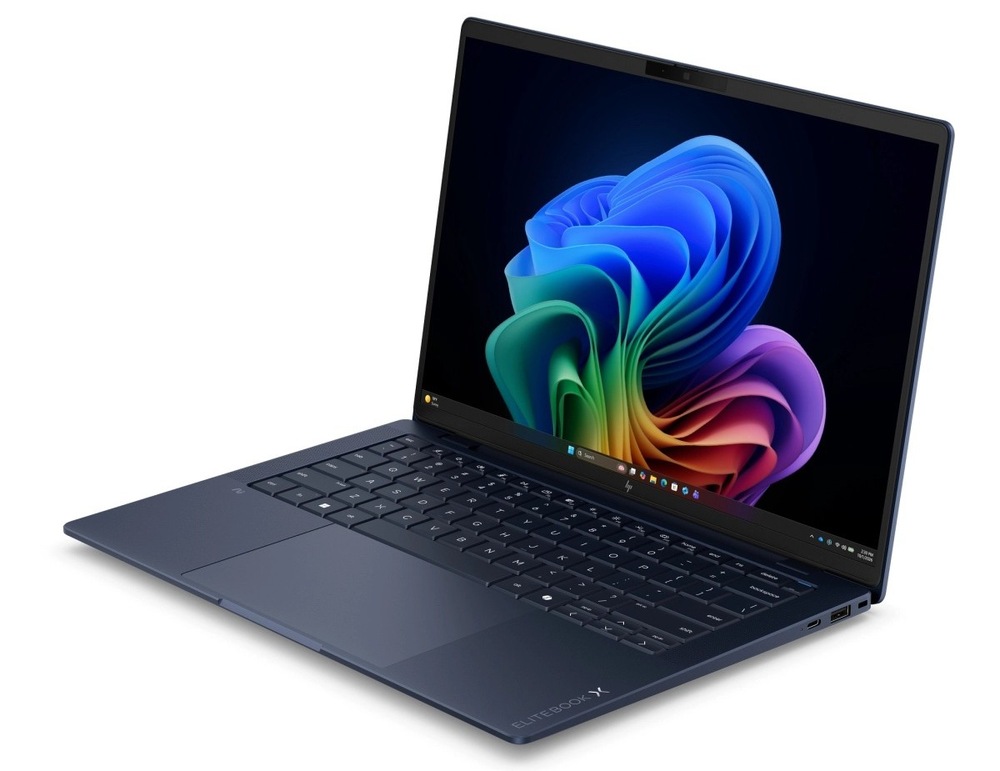 Otevřený a zapnutý notebook HP EliteBook X G2i otočený doleva