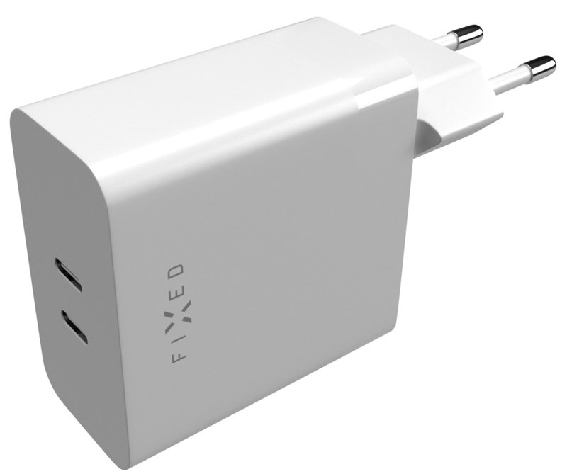 Nabíječka do sítě FIXED 2x USB-C, podpora PD, 65W - bílá