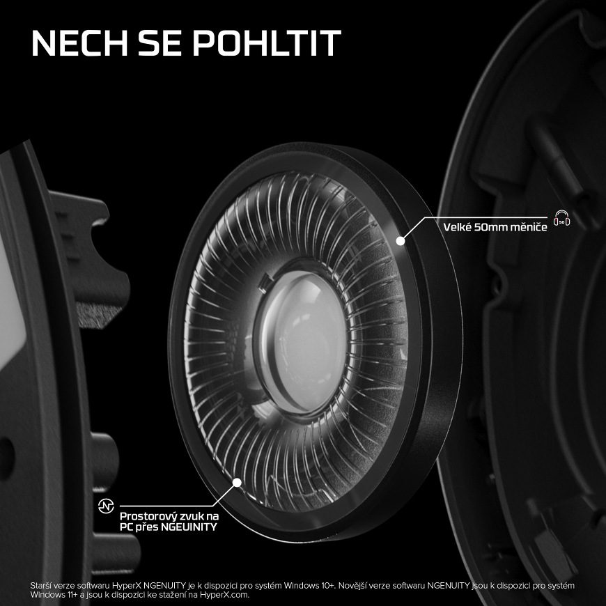 Headset HyperX Cloud Stinger 3 Wired černý Detail 50mm měniče headsetu HyperX Cloud Stinger 3 Wired pro čistý a vyvážený herní zvuk