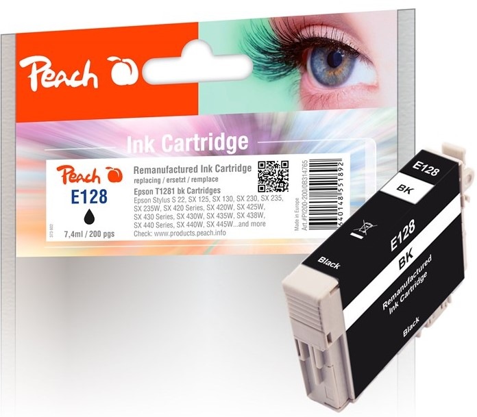 Inkoustová náplň Peach Epson 128, T1281, 200 stran - černá