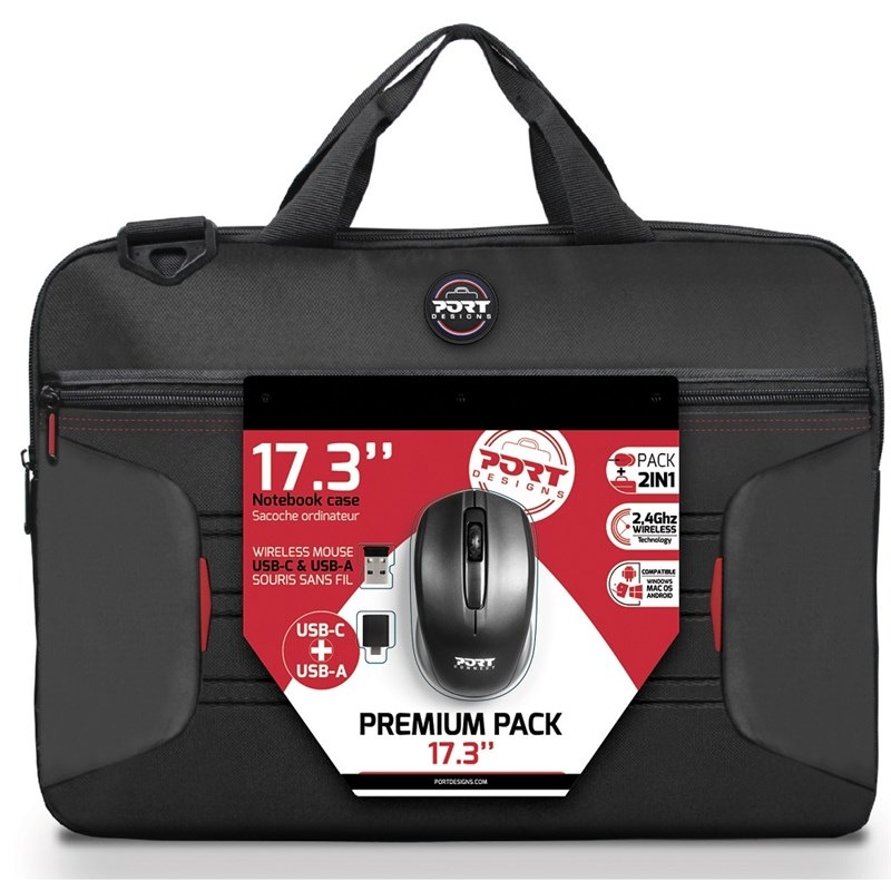 Brašna na notebook PORT DESIGNS Bundle Premium Pack na 17" + bezdrátová myš černá Brašna na notebook PORT DESIGNS Bundle Premium Pack na 17" + bezdrátová myš černá