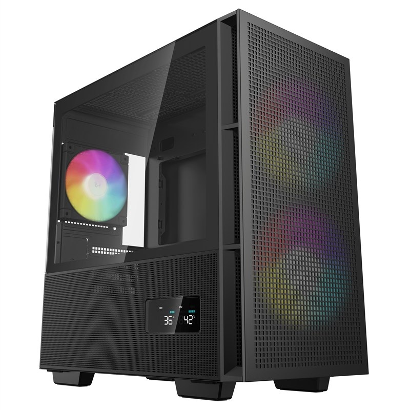 Počítačová skříň DeepCool CH360 Digital v černé barvě.
