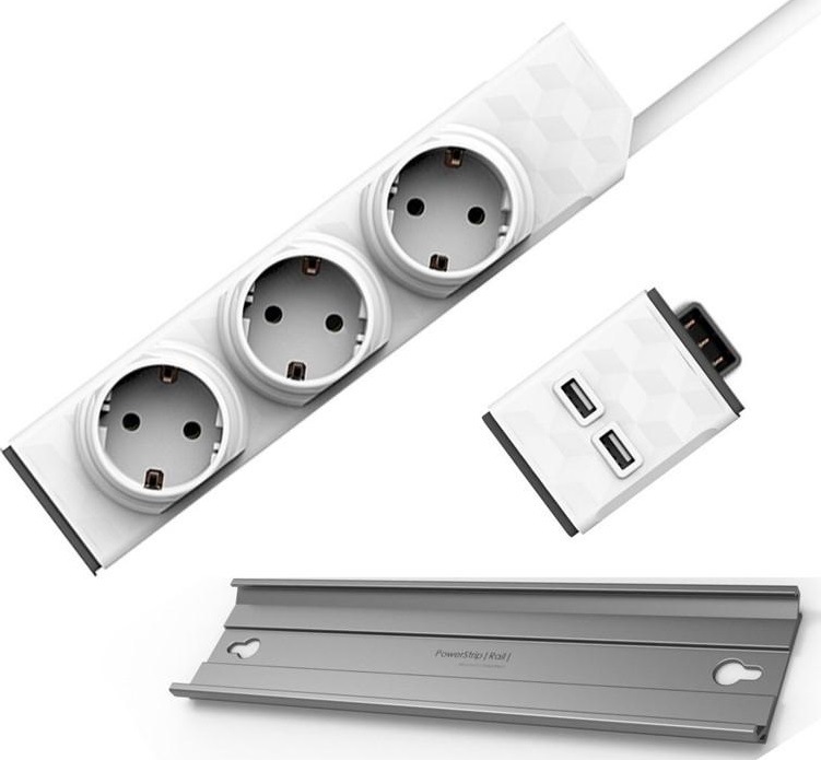 Kabel prodlužovací Powercube PowerStrip Modular Switch 1,5 m + USB modul + Rail bílý