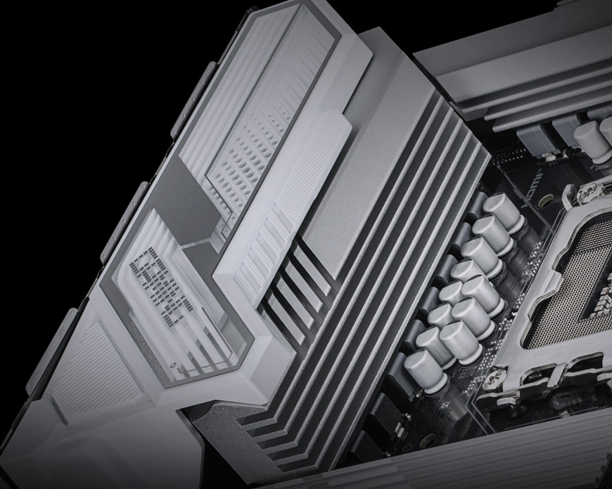 Základní deska GIGABYTE B860 GAMING X WIFI6E Detail masivního VRM chladiče pro stabilní napájení procesoru