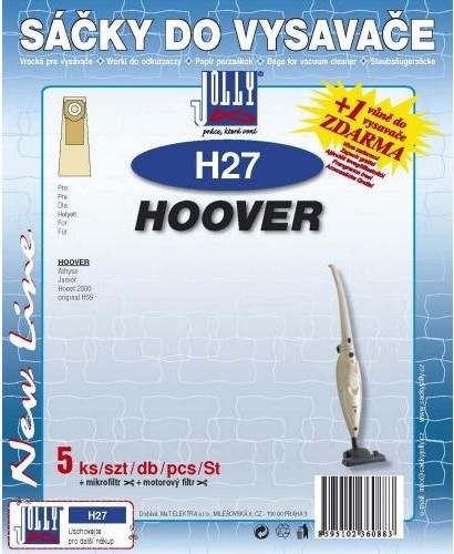 Sáčky do vysavače Jolly H 27 Hoover Athyss, Junior, Hoost 2000, H59 udržují stabilní sací výkon