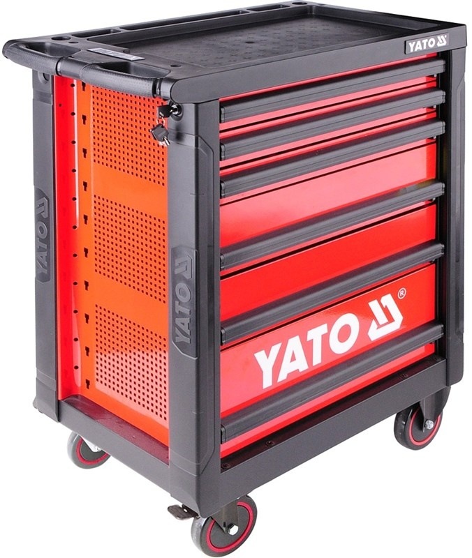Dílenský vozík YATO s několika zásuvkami a kolečky.