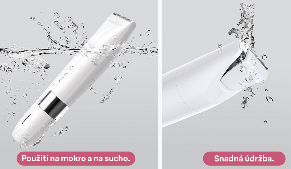 Voděodolný minizastřihovač Braun BS1000 při mokrém použití a oplachování zastřihovací hlavice