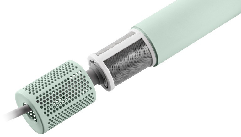 Fén ETA Fenité Pastels 8319 90020 zelený Detail odnímatelné ochranné mřížky a filtru zeleného fénu ETA Fenité Pastels pro snadné čištění a ochranu motoru