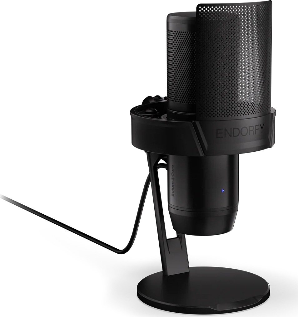 Mikrofon ENDORFY Solum 2 Core černý Černý mikrofon ENDORFY Solum 2 Core na stolním stojanu s kovovým pop filtrem.