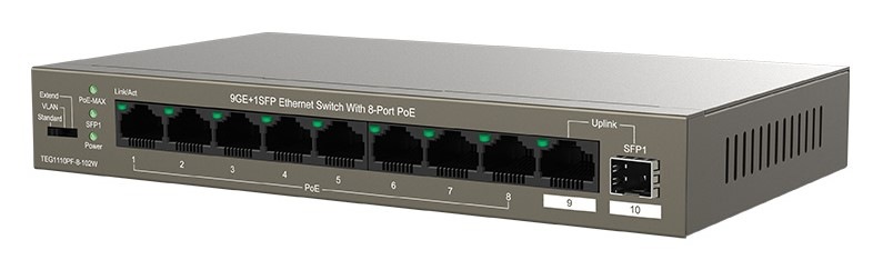 Switch Tenda TEG1110PF-8-102W šedá