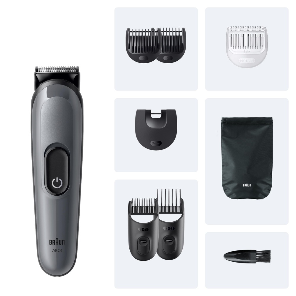 Zastřihovač multifunkční Braun Series 3 AIO3540 šedý Zastřihovač multifunkční Braun Series 3 AIO3540 šedý