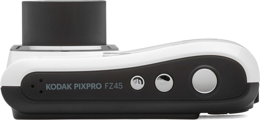 Horní strana kompaktního fotoaparátu Kodak PIXPRO FZ45 s tlačítky ovládání a spouští