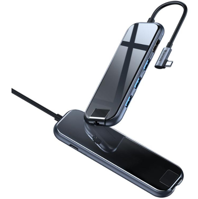 USB Hub Baseus USB-C/3x USB 3.0, HDMI, RJ45, USB-C PD šedý