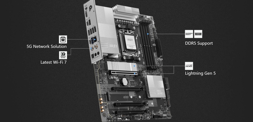 Základní deska MSI PRO B850-P WIFI Základní deska MSI PRO B850-P WIFI AMD AM5, ATX podporuje vysoké přenosové rychlosti