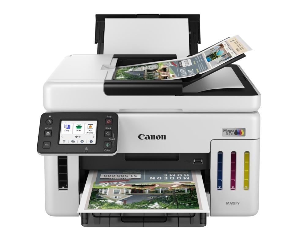 Tiskárna multifunkční Canon MAXIFY GX6140 bílá Součástí výbavy tiskárny Canon je automatický podavač dokumentů na 50 listů, takže tisk bude rychlejší než kdy dřív.