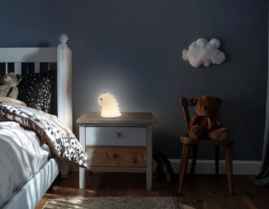 Dětská LED lampička Connect IT DINOSAURUS umístěná v dětském pokoji