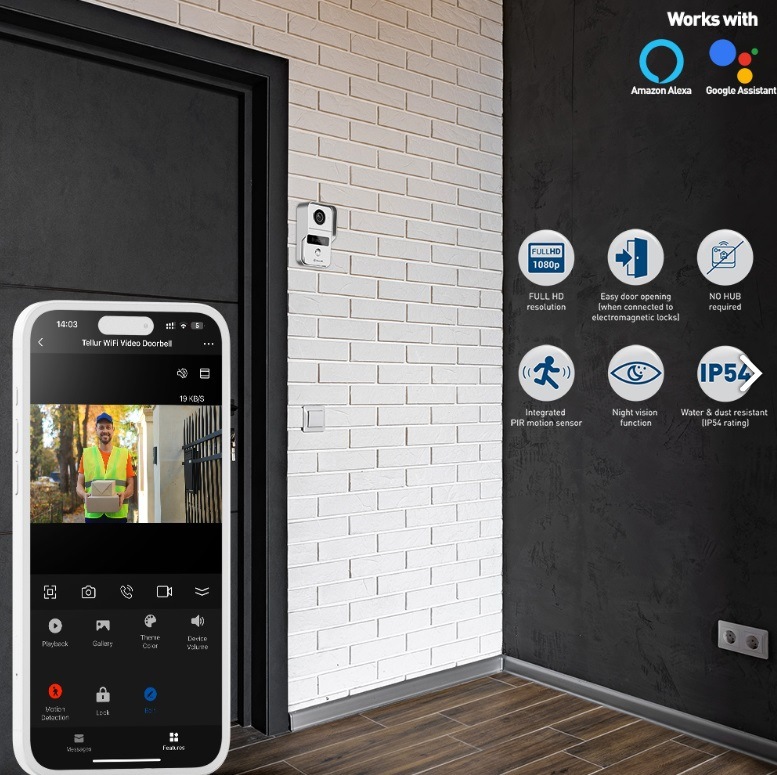Videozvonek Tellur WiFi Smart Video DoorBell šedý Videozvonek Tellur WiFi Smart Video DoorBell - šedý