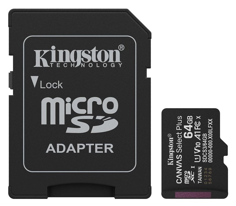 Paměťová karta Kingston Canvas Select Plus MicroSDXC 64GB UHS-I U1 (R100)/W30 + adaptér černá