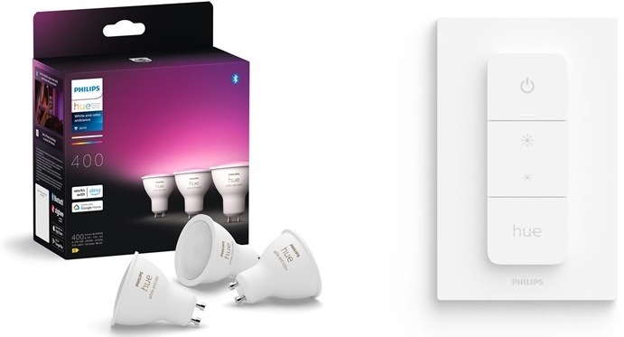 Sada Philips Hue GU10 White and Color Ambiance 3 ks + bezdrátový stmívač Dimmer Switch.