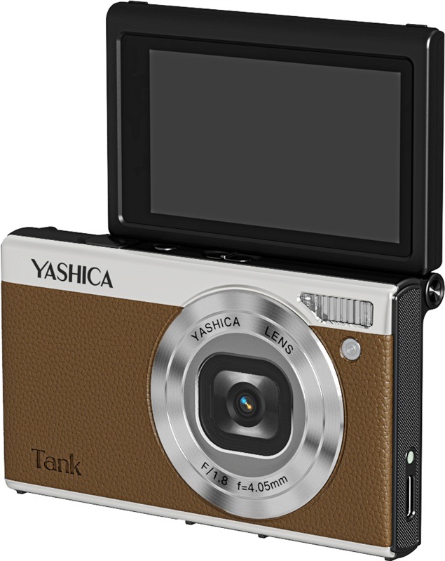 Kompaktní fotoaparát Yashica Tank, hnědá barva