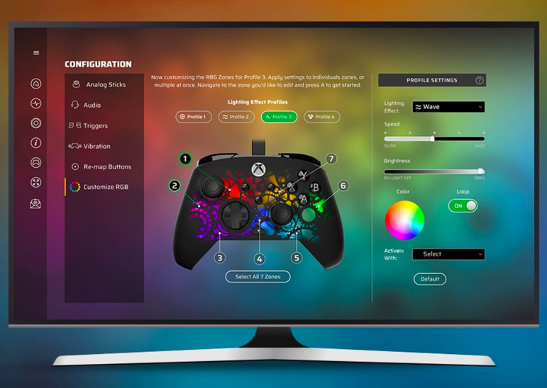 Nastavení 7 RGB zón gamepadu Turtle Beach Afterglow Ignite v aplikaci Control Hub