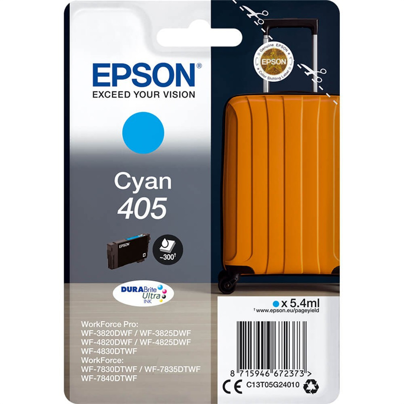Inkoustová náplň Epson 405, 300 stran azurová